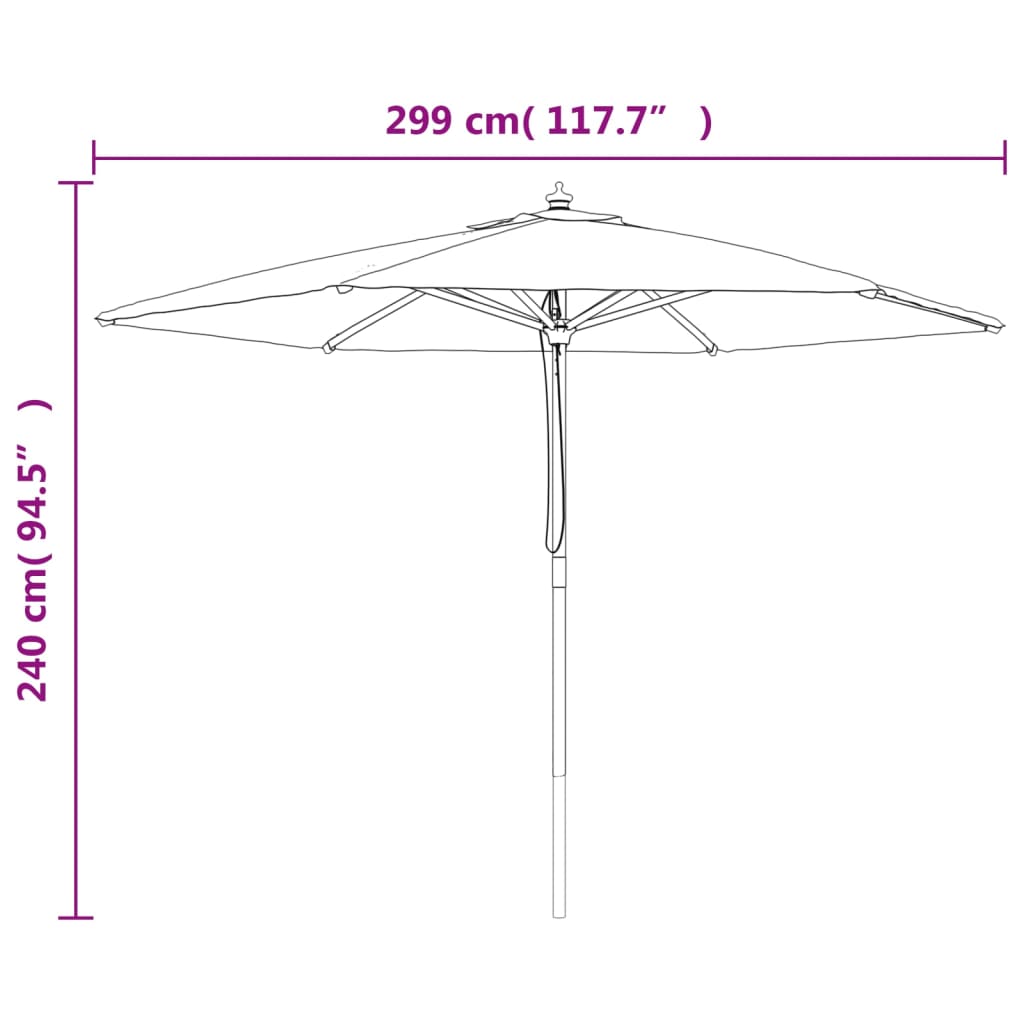 vidaXL Parasol de jardin avec mât en bois taupe 299x240 cm