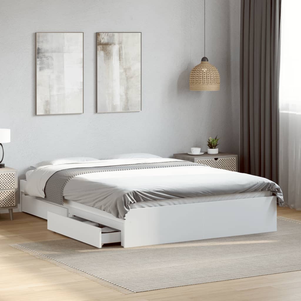 vidaXL Cadre de lit avec tiroirs blanc 135x190 cm bois d'ingénierie