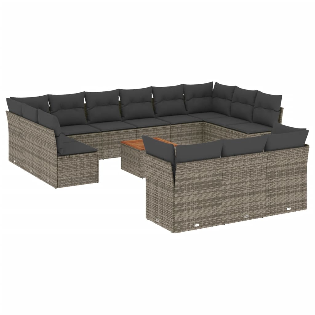 vidaXL Salon de jardin avec coussins 14 pcs gris résine tressée