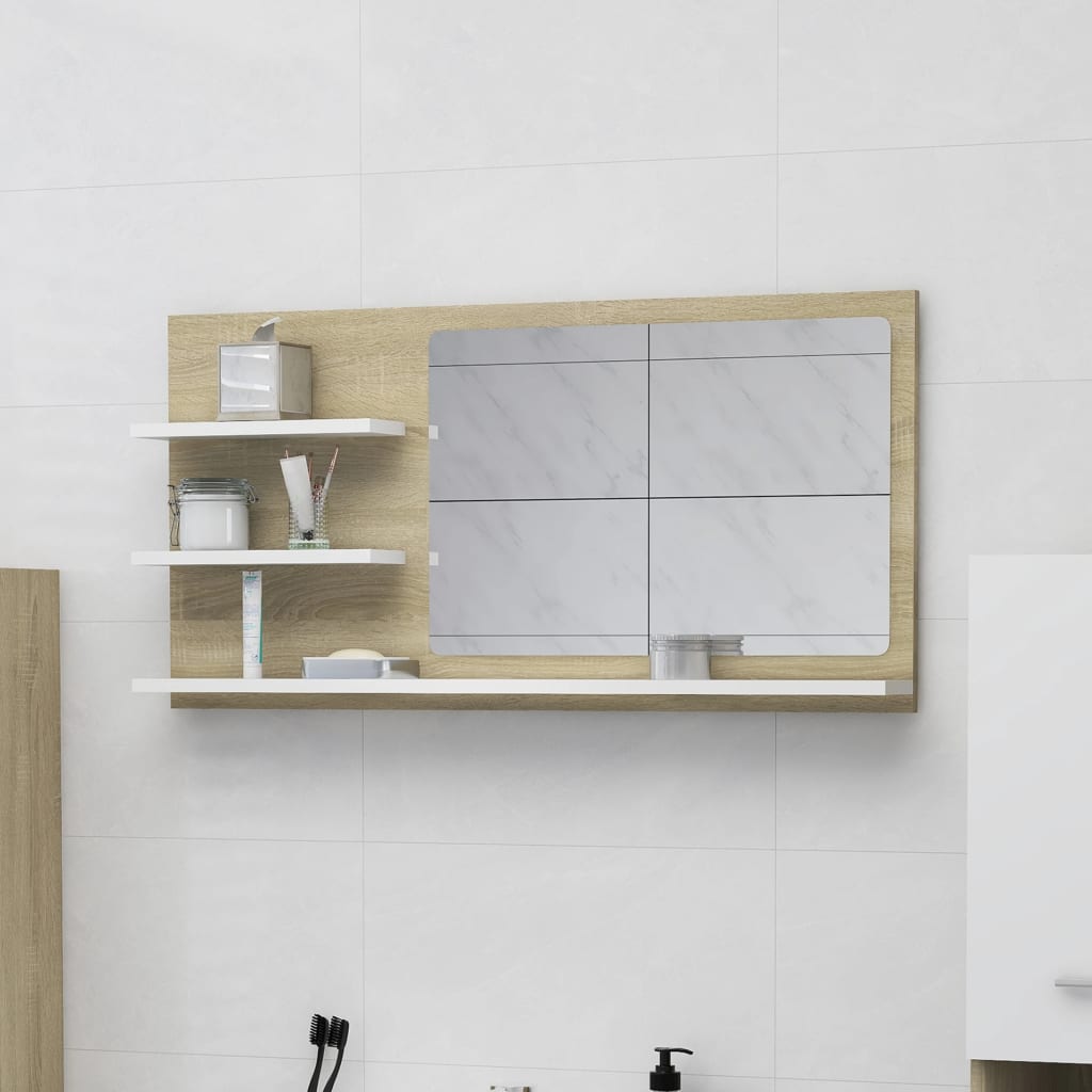 vidaXL Miroir de salle de bain Blanc et chêne sonoma 90x10,5x45 cm