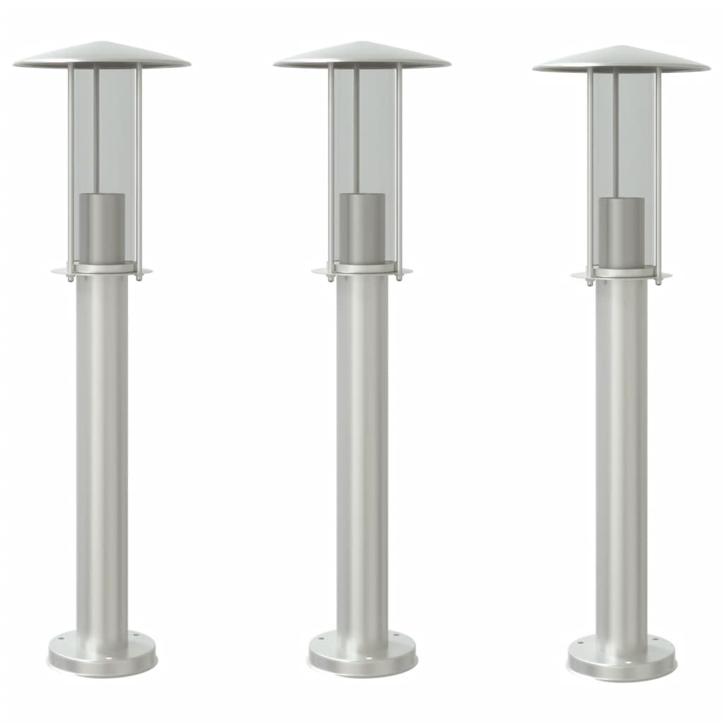 vidaXL Lampadaires d'extérieur 3 pcs argenté 60 cm acier inoxydable