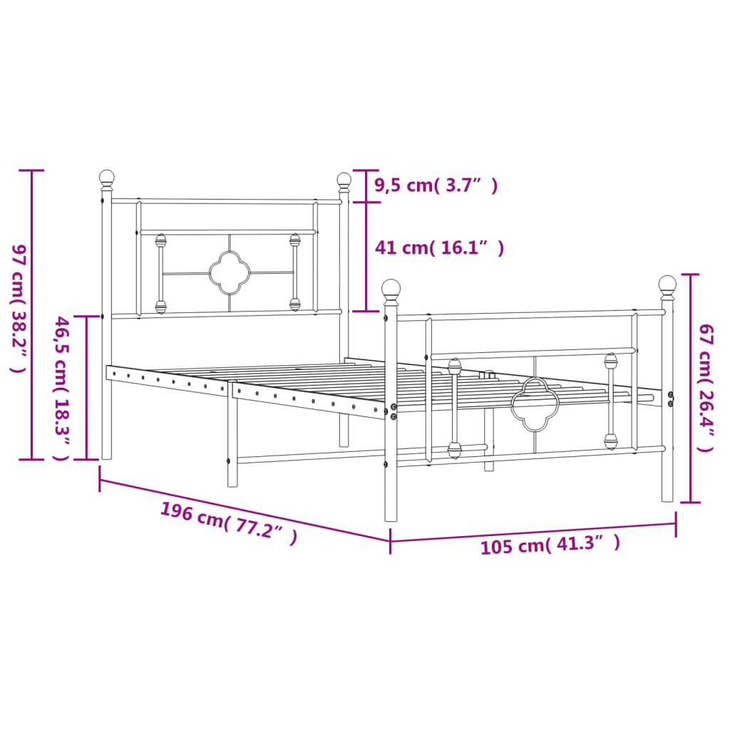 vidaXL Cadre de lit métal sans matelas avec pied de lit noir 100x190cm