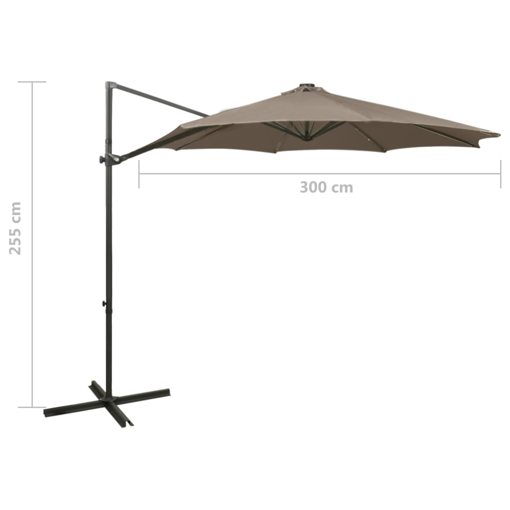 vidaXL Parasol de jardin en porte-à-faux et mât et lumières LED taupe