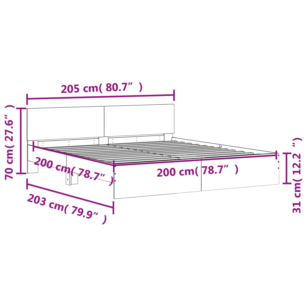 vidaXL Cadre de lit sans matelas sonoma gris 200x200 cm