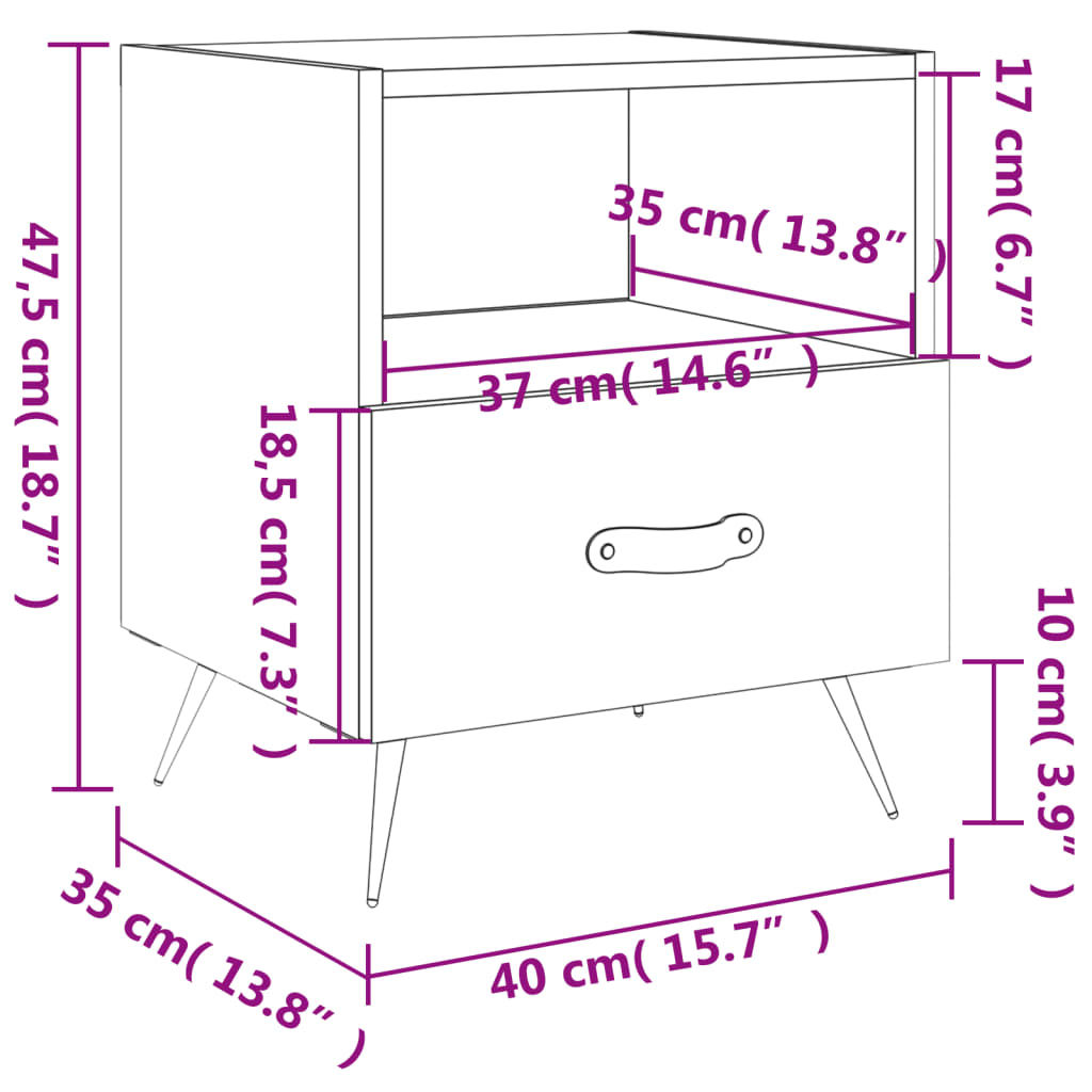 vidaXL Table de chevet chêne marron 40x35x47,5 cm bois d’ingénierie