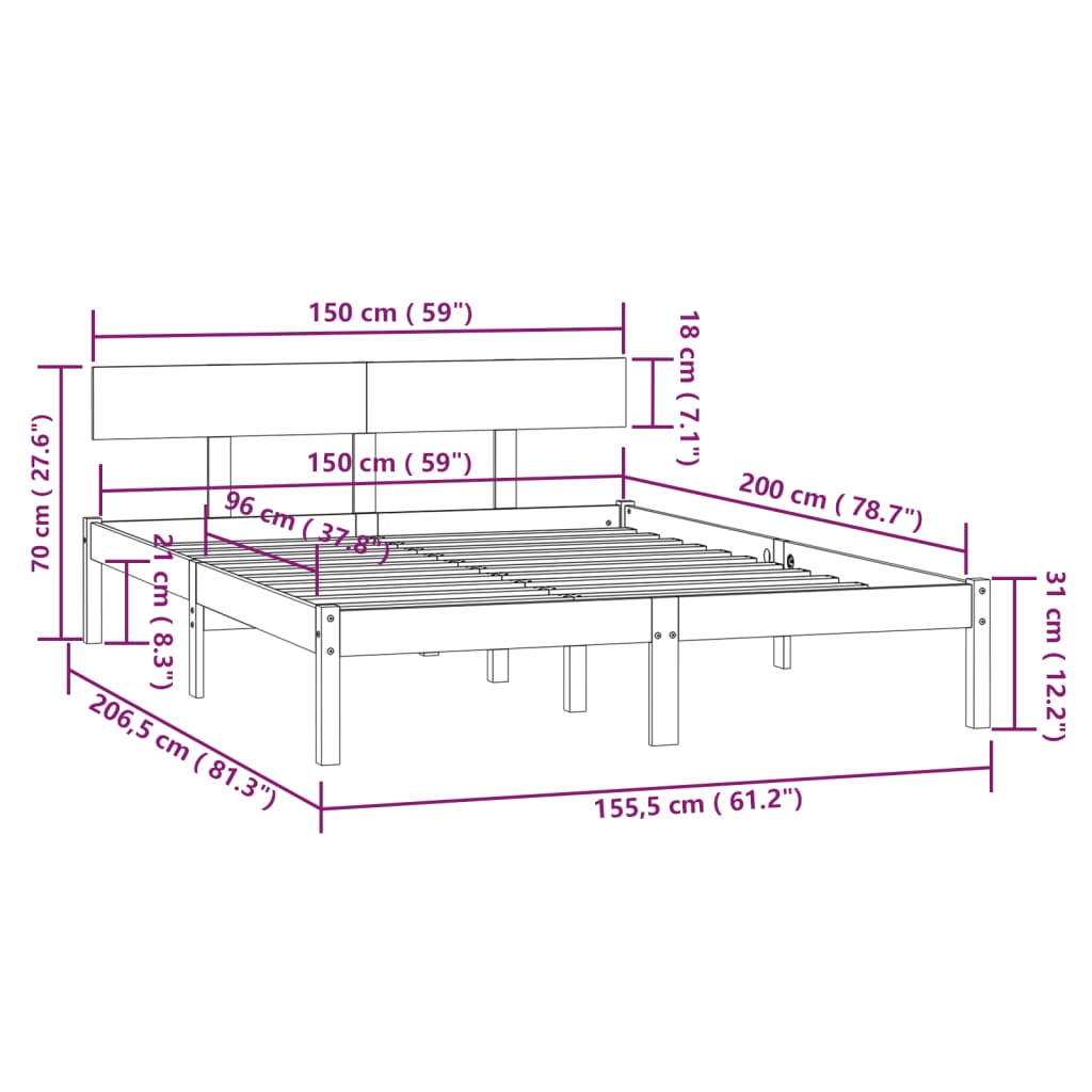 vidaXL Cadre de lit sans matelas noir bois de pin massif