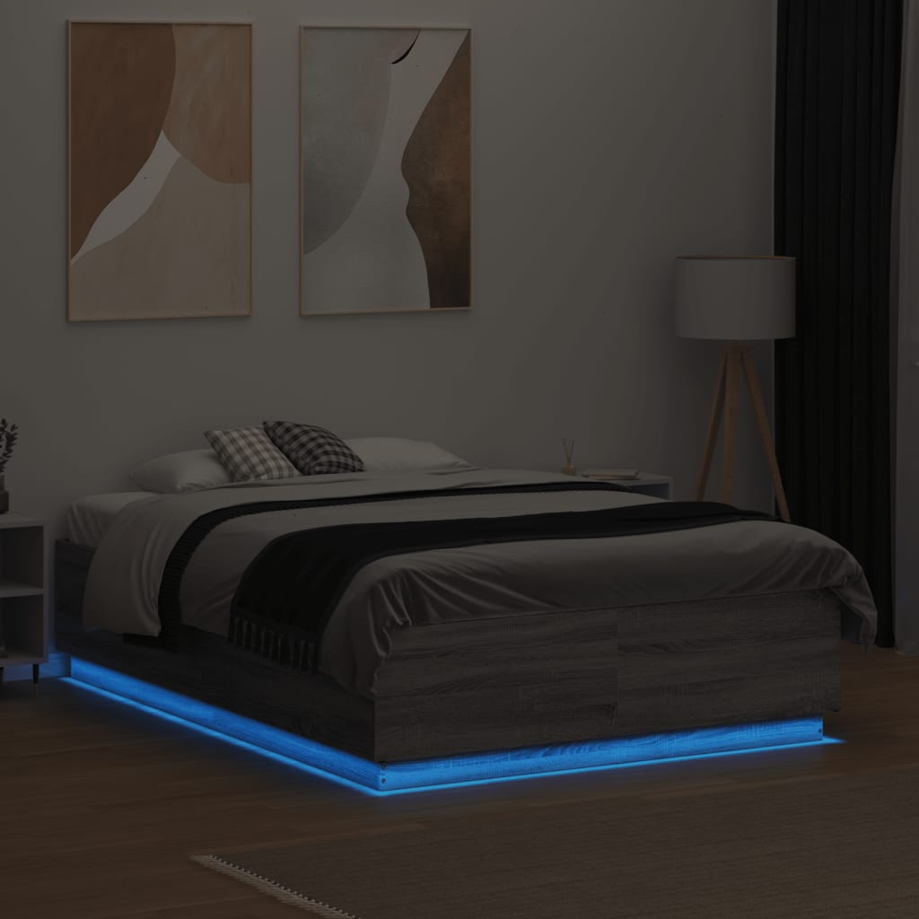 vidaXL Cadre de lit avec lumières LED sonoma gris 120x190 cm