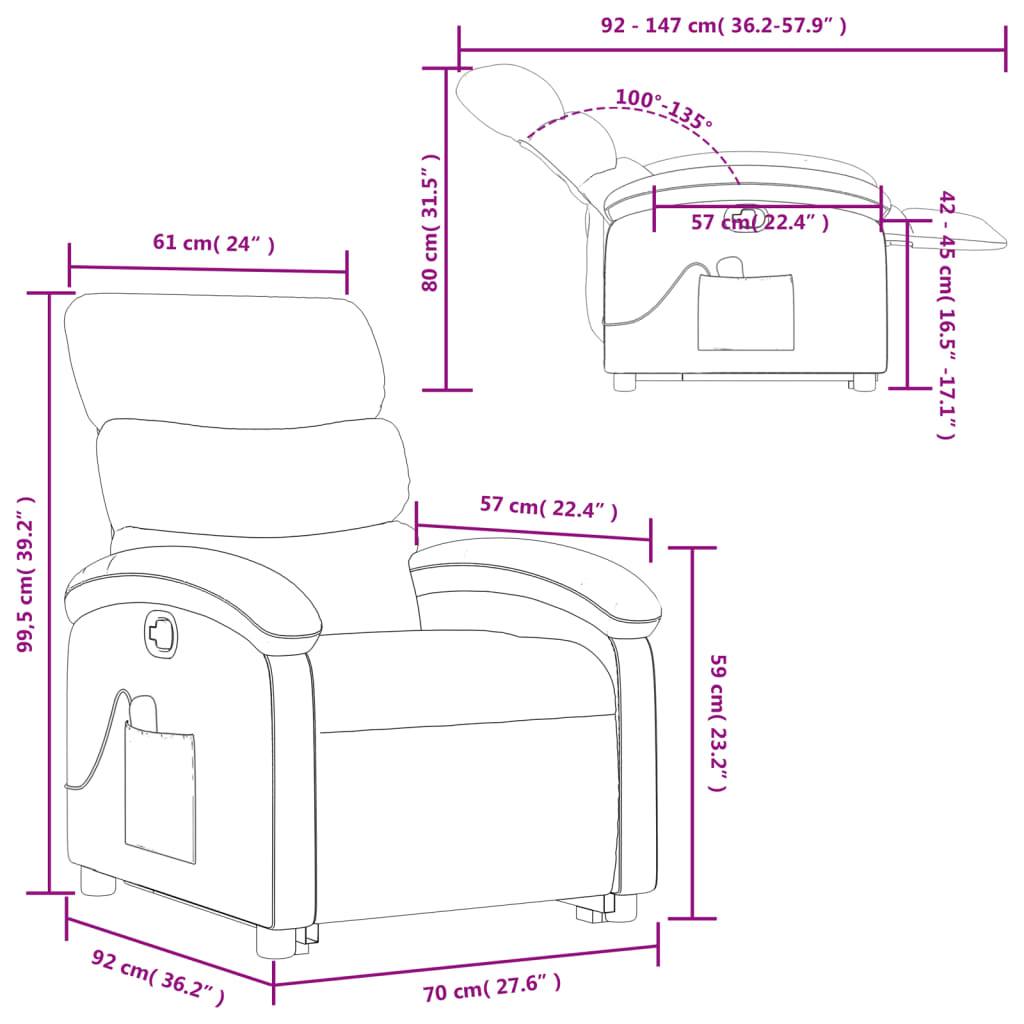 vidaXL Fauteuil inclinable de massage Marron Similicuir