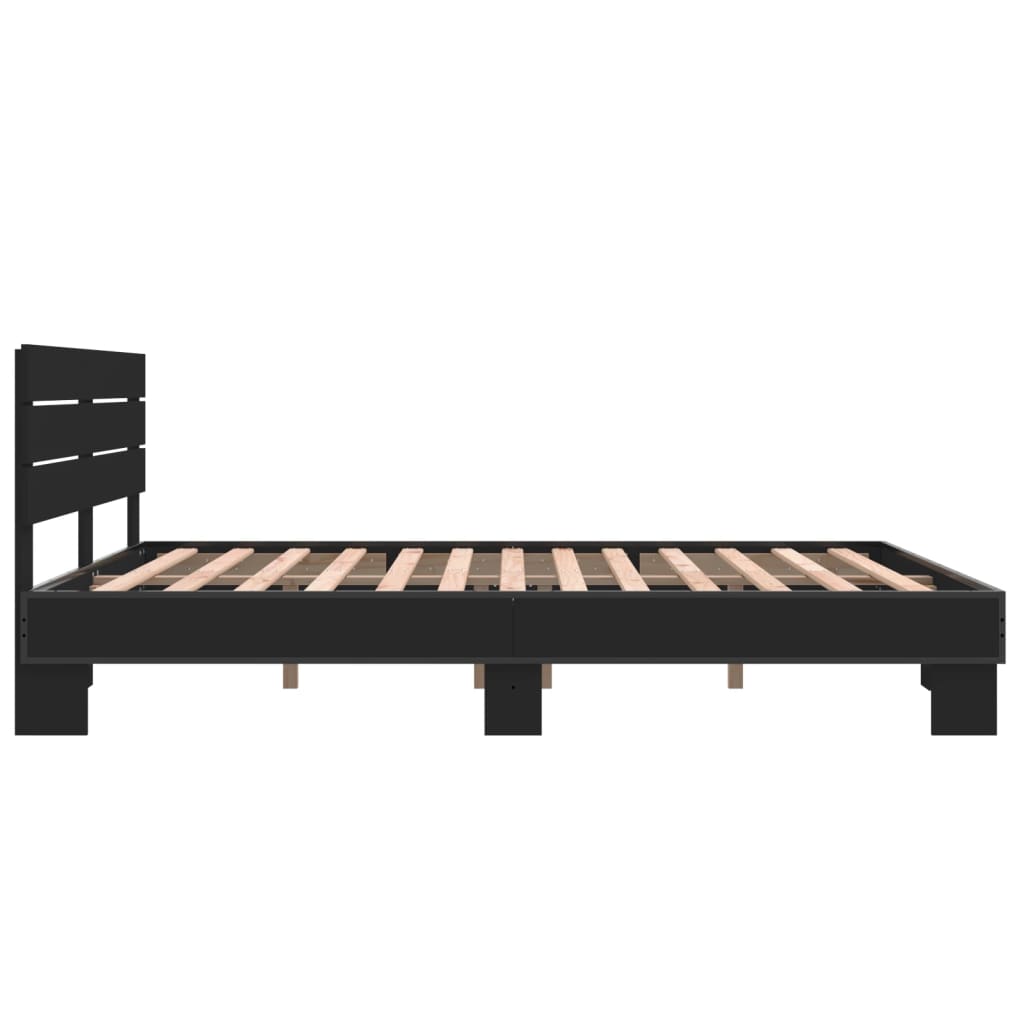 vidaXL Cadre de lit noir 160x200 cm bois d'ingénierie et métal