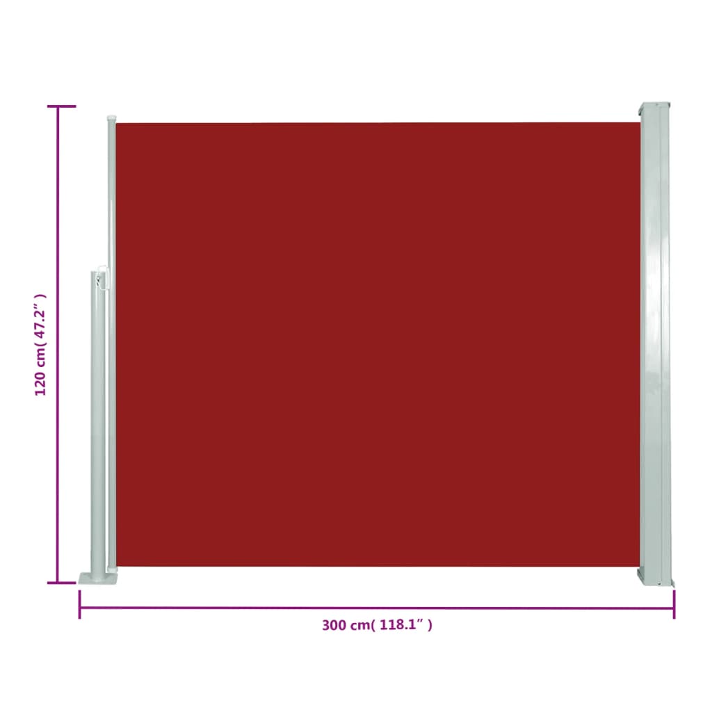 vidaXL Auvent latéral rétractable 120 x 300 cm Rouge