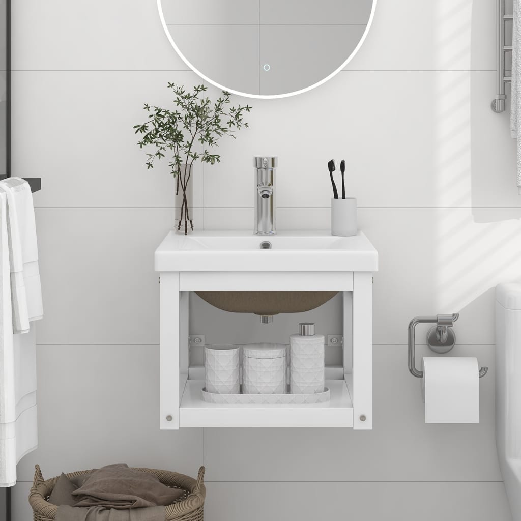 vidaXL Cadre de lavabo de salle de bain vasque à encastrer Blanc Fer