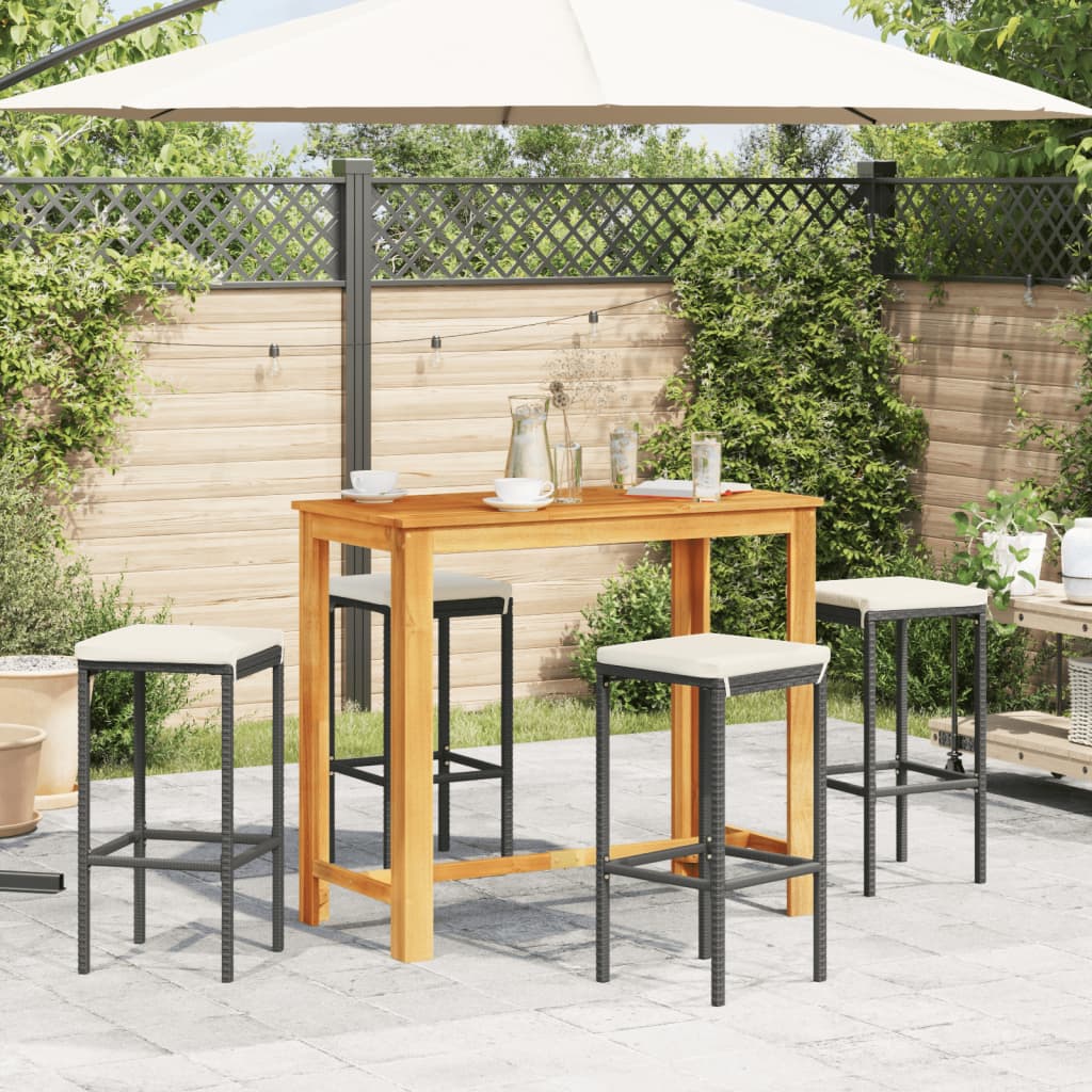 vidaXL Ensemble de bar de jardin 5 pcs noir bois massif acacia rotin