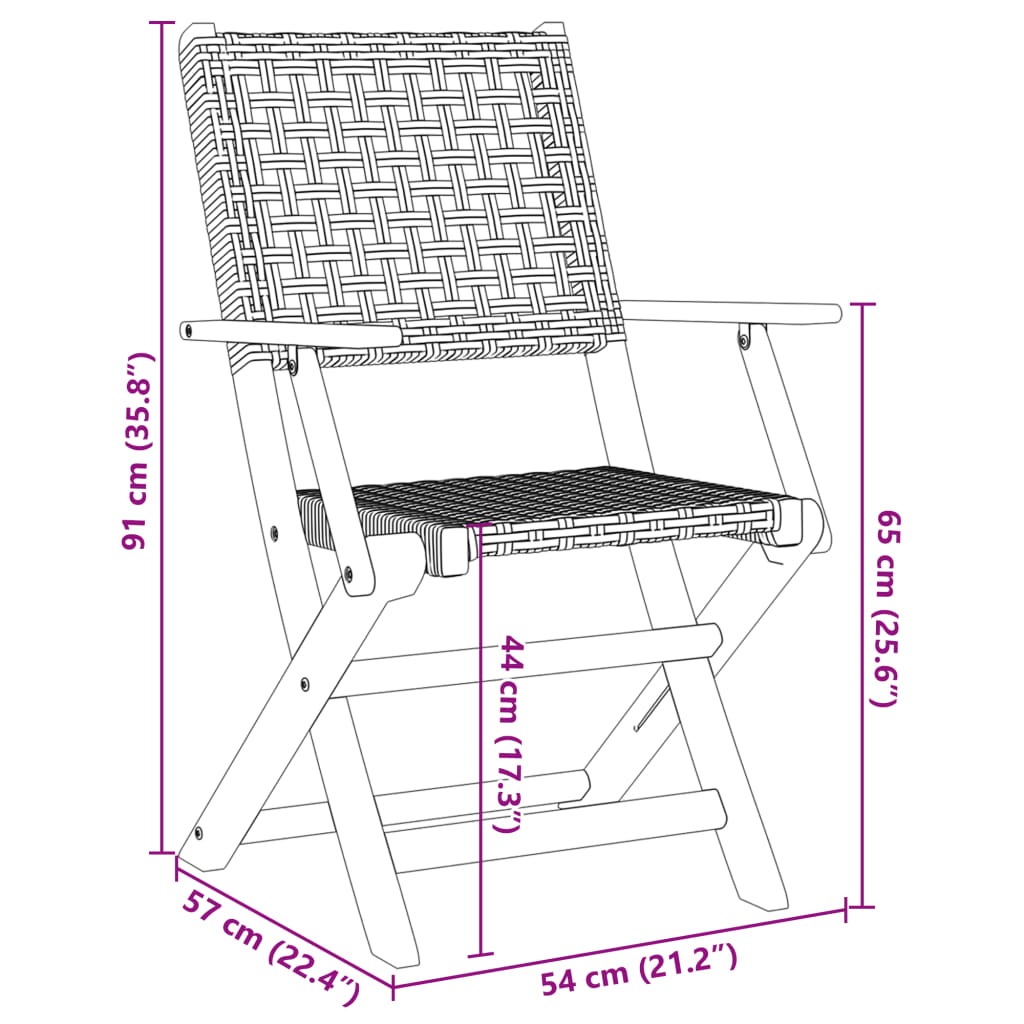 vidaXL Chaises de jardin lot de 2 noir bois massif d'acacia et rotin