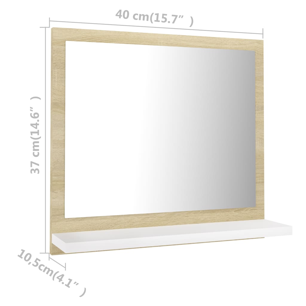 vidaXL Miroir de salle de bain Blanc et chêne sonoma 40x10,5x37 cm