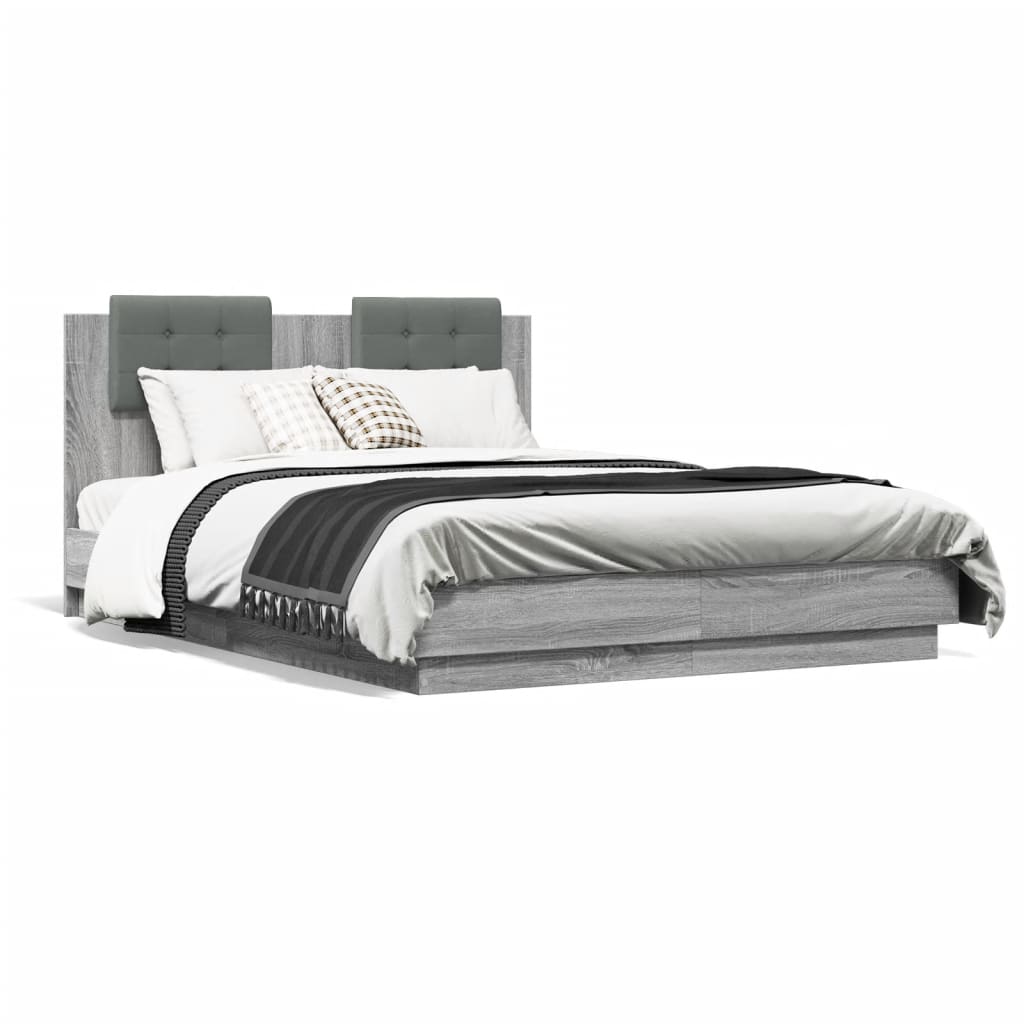 vidaXL Cadre de lit tête de lit et lumières LED sonoma gris 140x190 cm