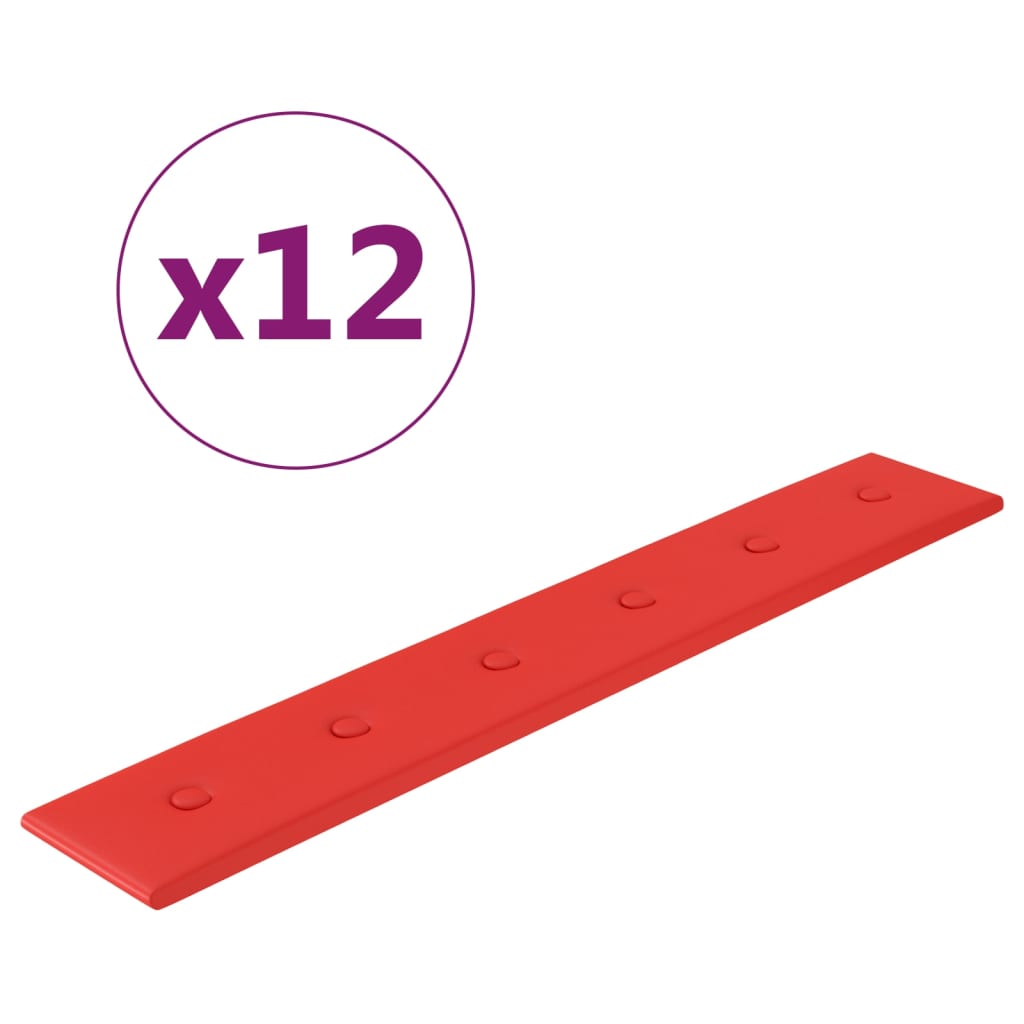 vidaXL Panneaux muraux 12 pcs Rouge 90x15 cm Similicuir 1,62 m²