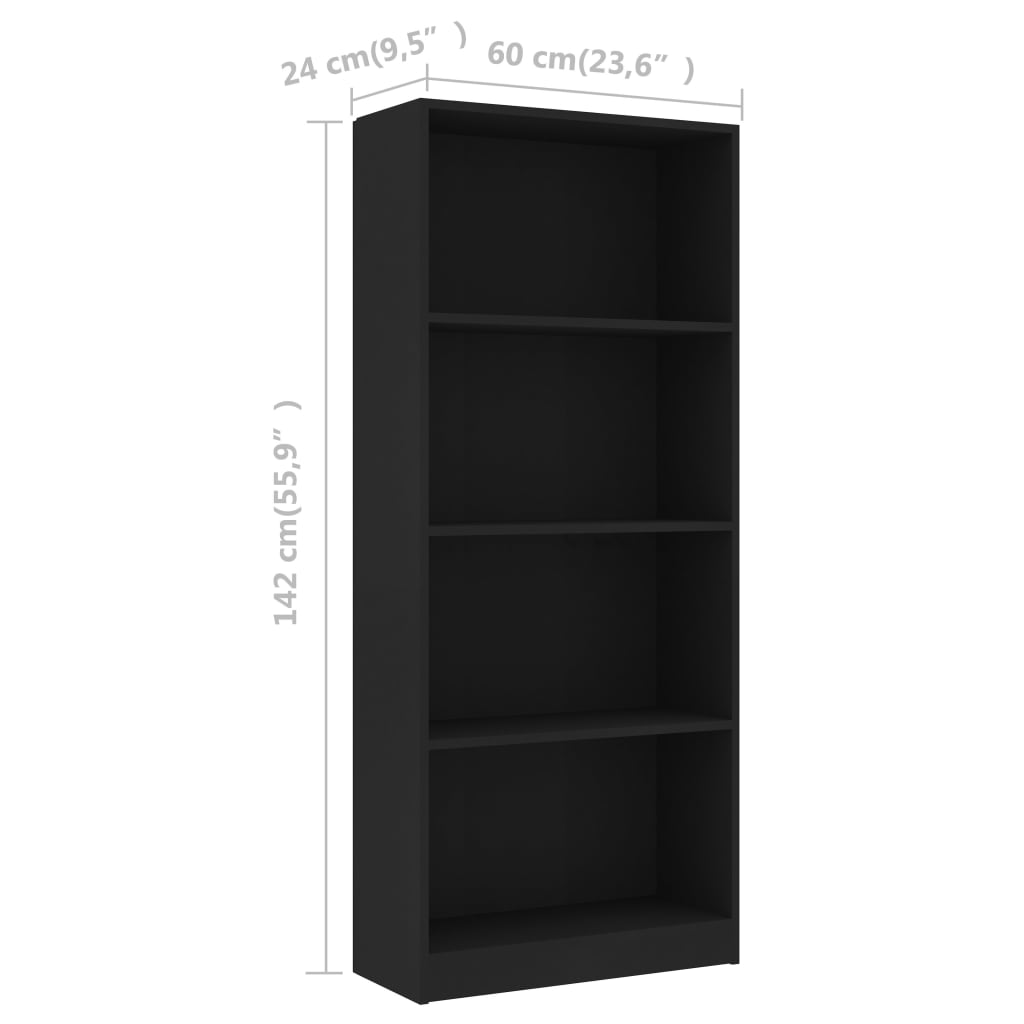 vidaXL Bibliothèque à 4 niveaux Noir 60x24x142 cm Aggloméré