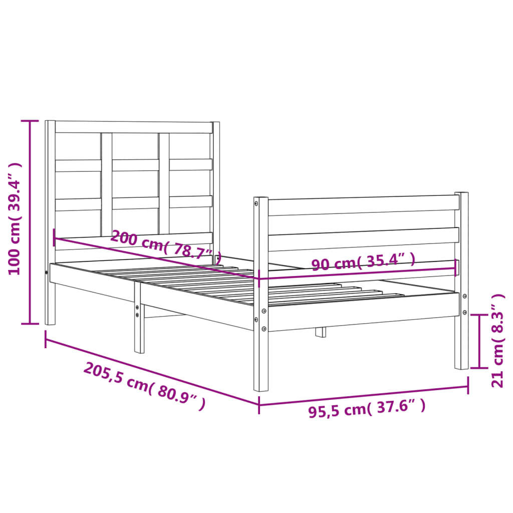 vidaXL Cadre de lit sans matelas blanc 90x200 cm bois massif