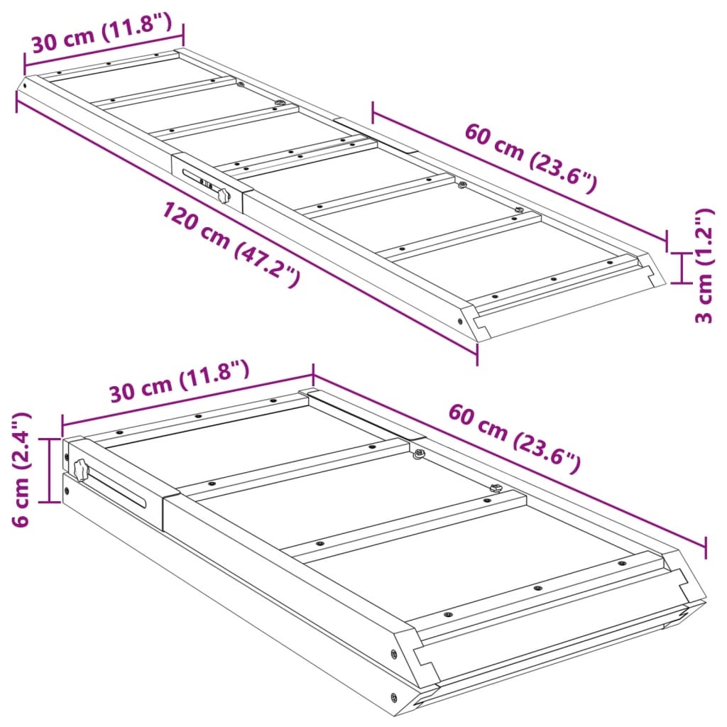 vidaXL Rampe pour chiens gris 120x30 cm bois de sapin solide