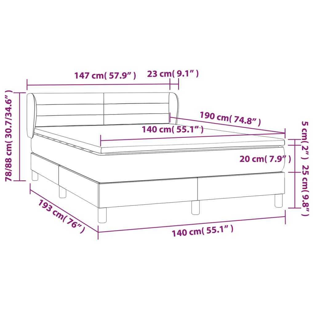 vidaXL Sommier à lattes de lit et matelas Bleu foncé 140x190cm Velours