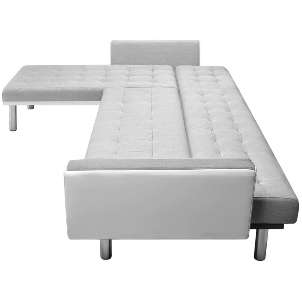 vidaXL Canapé-lit d'angle tissu 218 x 155 x 69 cm blanc et gris