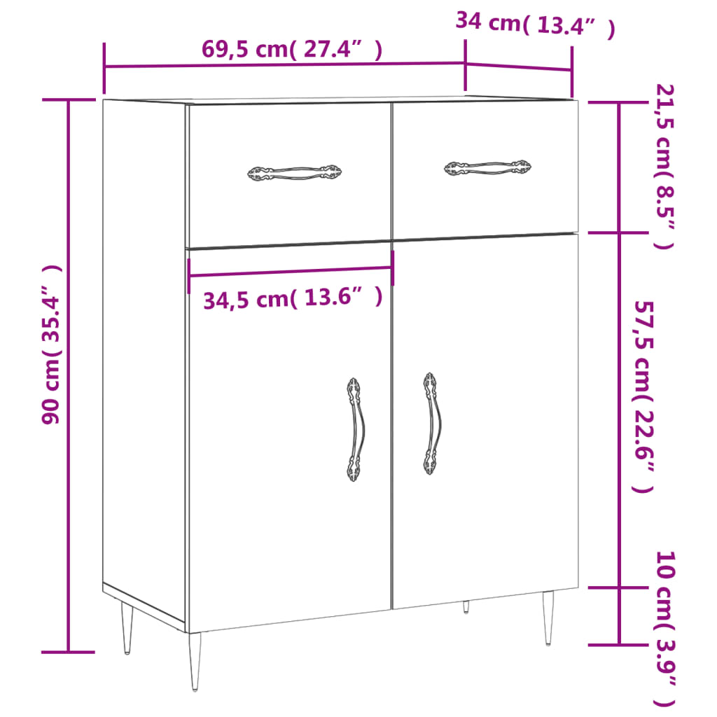 vidaXL Buffet sonoma gris 69,5x34x90 cm bois d'ingénierie