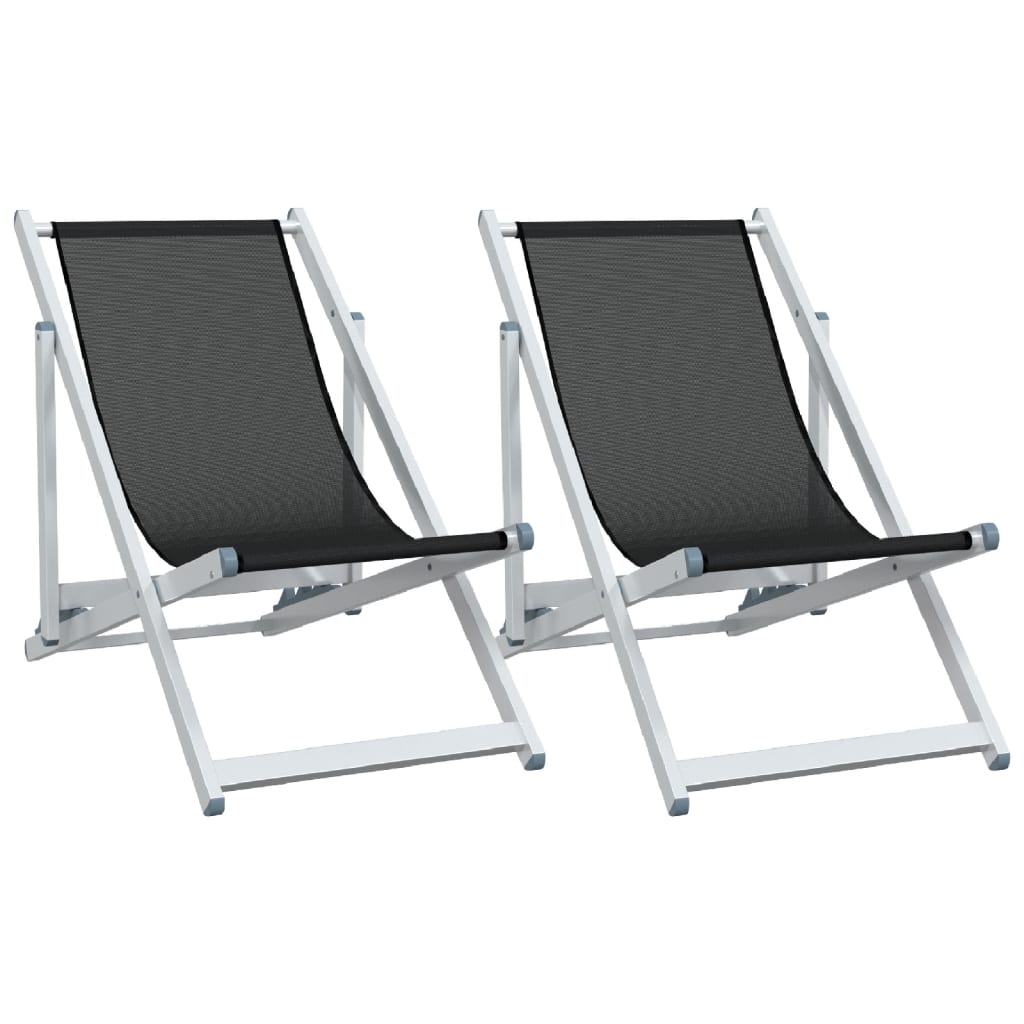 vidaXL Chaises de plage pliantes lot de 2 noir aluminium et textilène