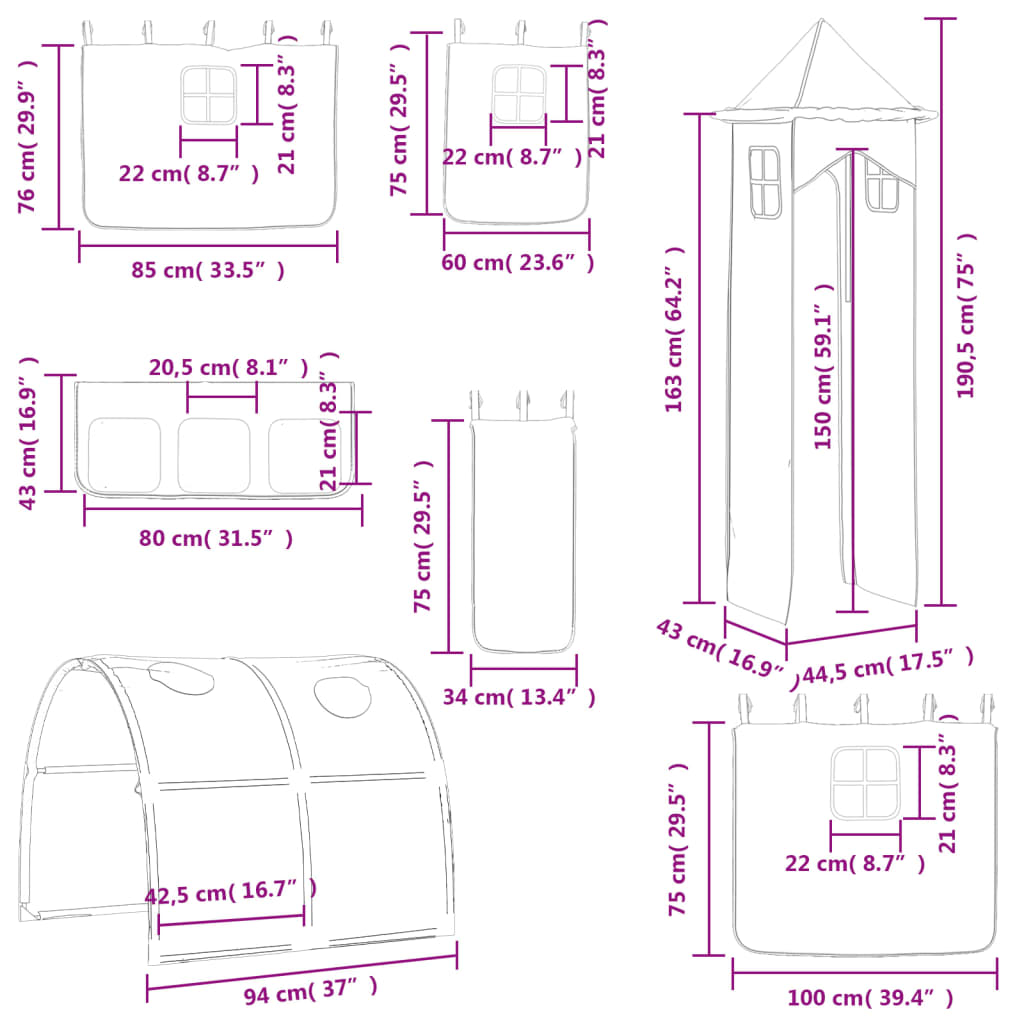 vidaXL Lit mezzanine enfants avec tour sans matelas 90x190 cm