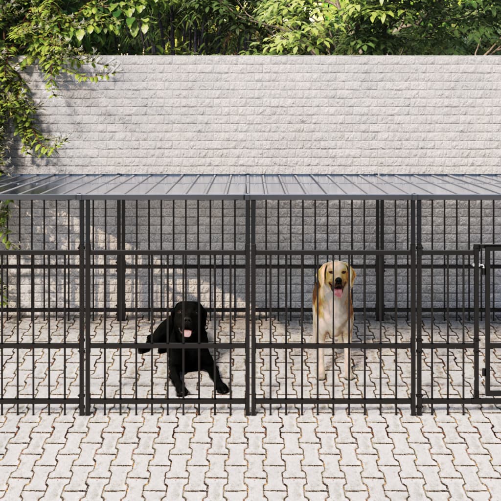 vidaXL Chenil d'extérieur avec toit pour chiens Acier 7,51 m²