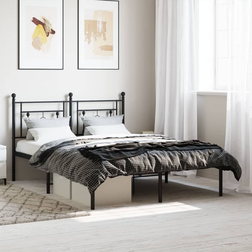 vidaXL Cadre de lit métal sans matelas avec tête de lit noir 135x190cm