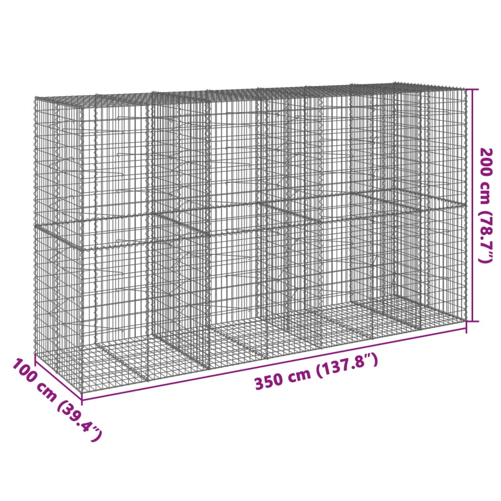 vidaXL Panier gabion avec couvercle 350x100x200 cm fer galvanisé