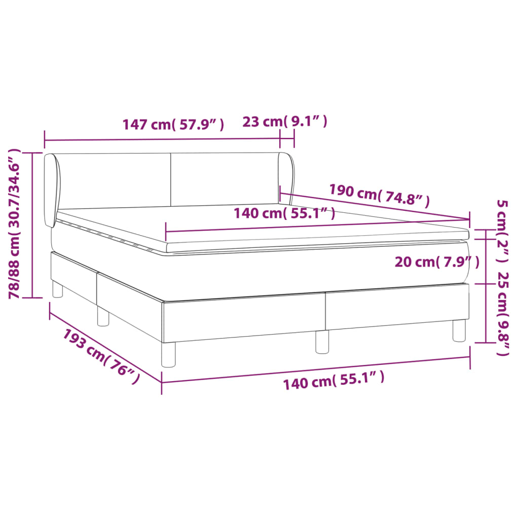 vidaXL Sommier à lattes de lit et matelas Bleu foncé 140x190cm Velours