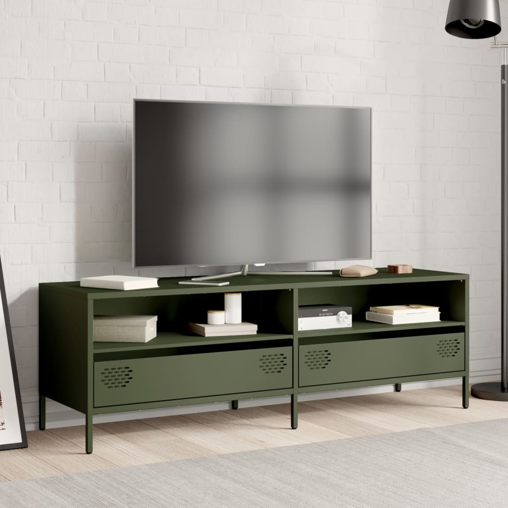 vidaXL Meuble TV vert olive 135x39x43,5 cm acier laminé à froid