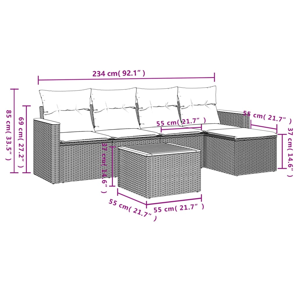 vidaXL Salon de jardin 6 pcs avec coussins gris résine tressée