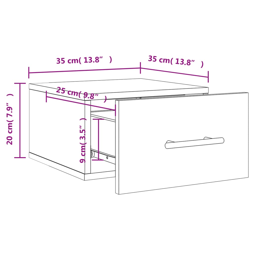 vidaXL Tables de chevet murales 2 pcs gris béton 35x35x20 cm