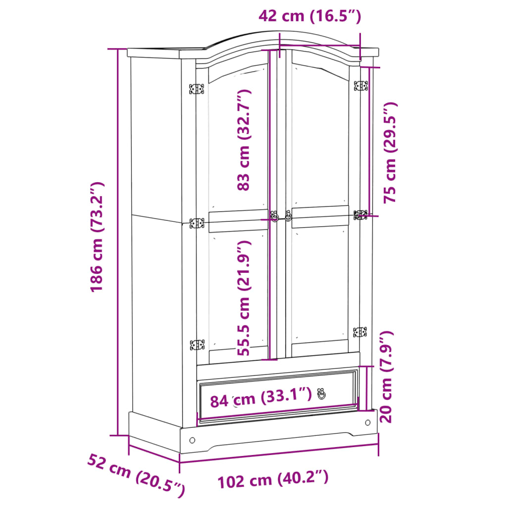 vidaXL Garde-robe Corona blanc 102x52x186 cm bois de pin massif