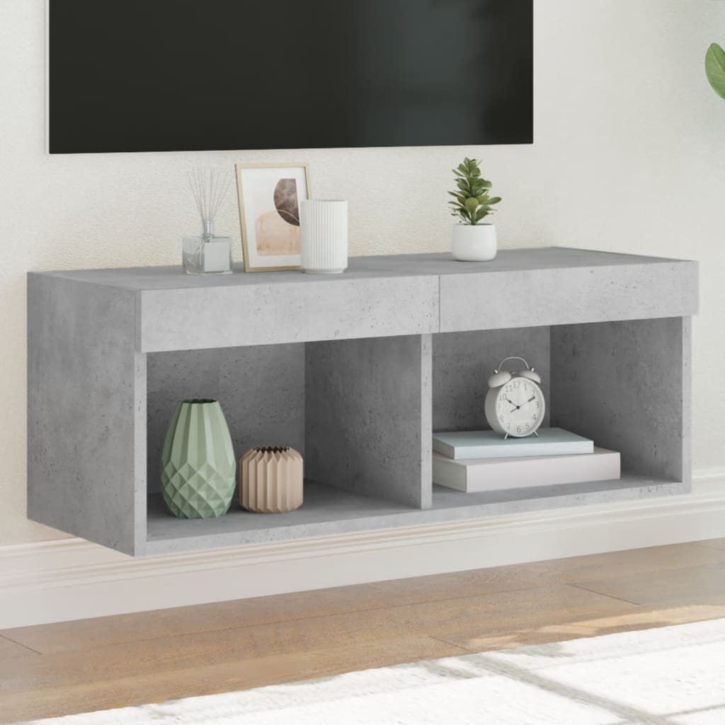 vidaXL Meuble TV avec lumières LED gris béton 80x30x30 cm