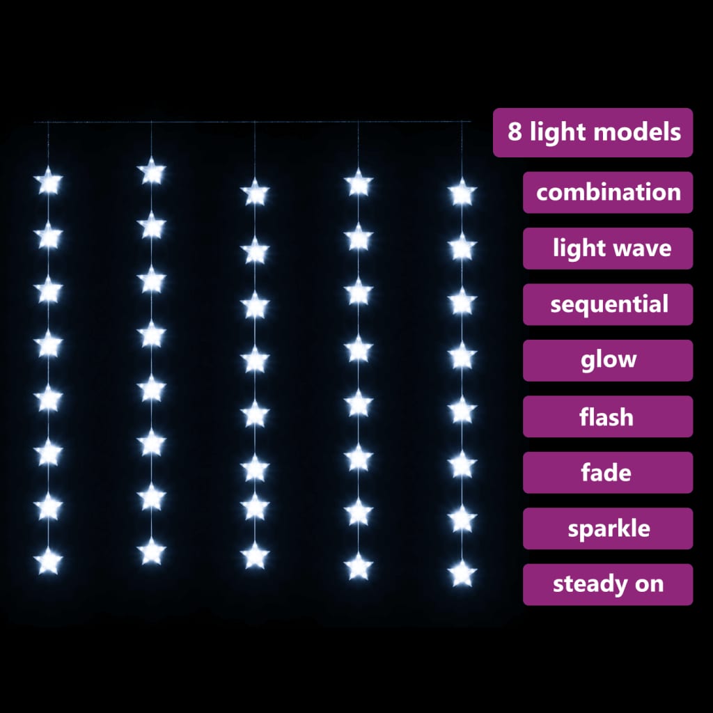 vidaXL Guirlande lumineuse à étoiles LED 200 LED Blanc 8 fonctions