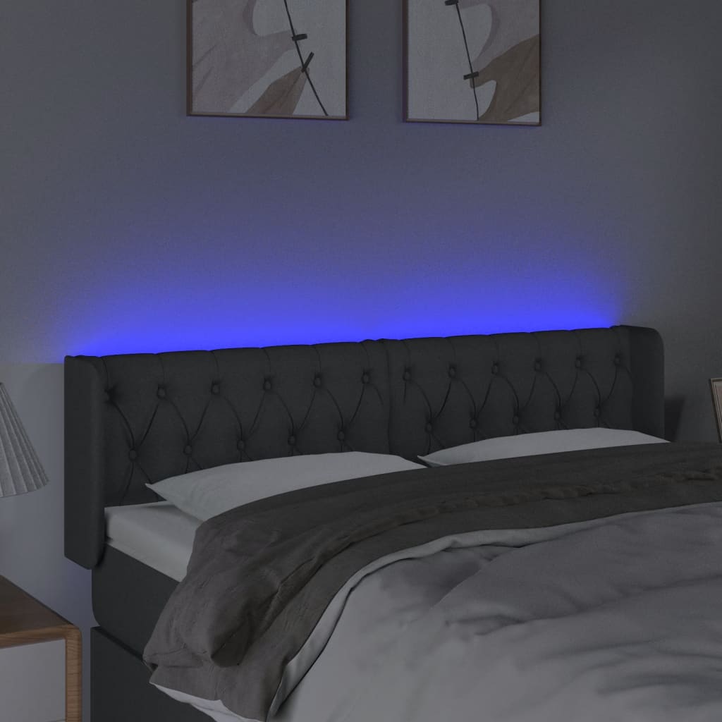 vidaXL Tête de lit à LED Gris foncé 163x16x78/88 cm Tissu