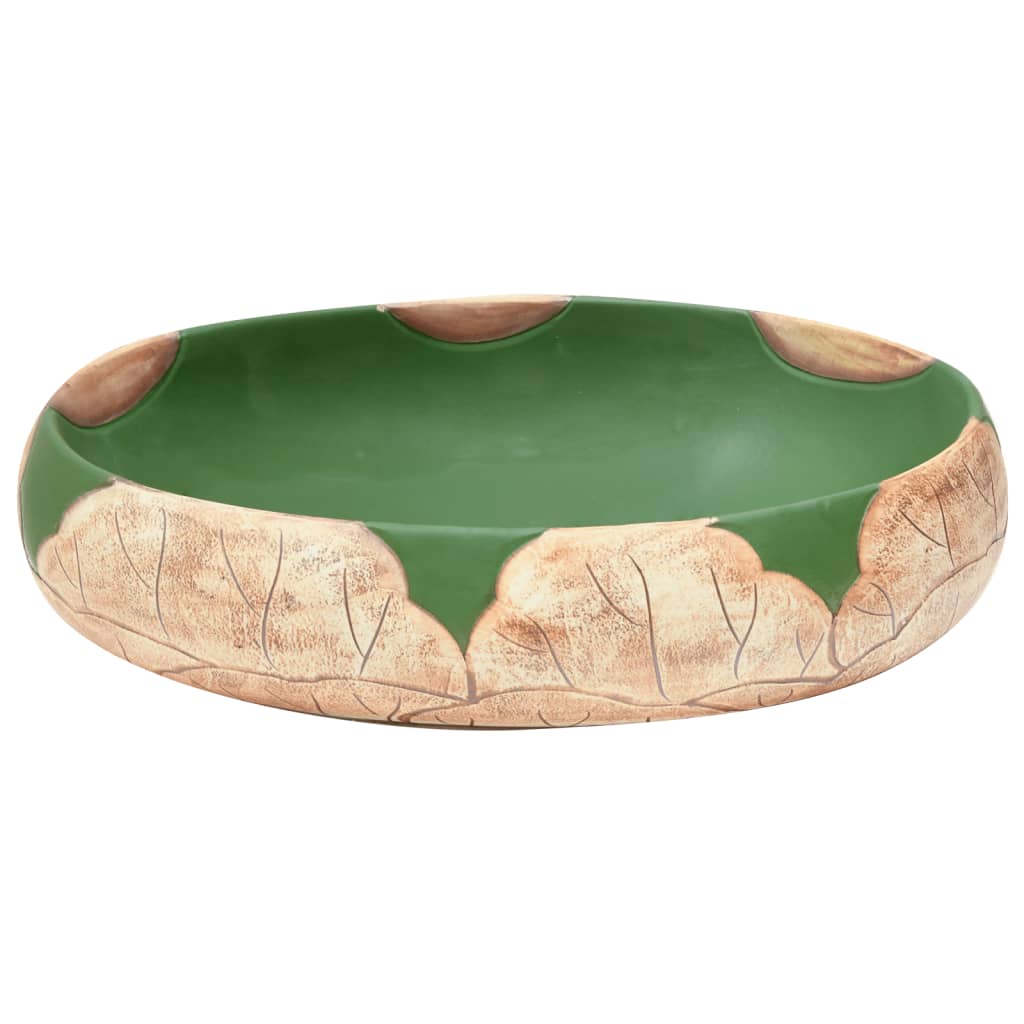 vidaXL Vasque à poser vert et marron ovale 59x40x15 cm céramique