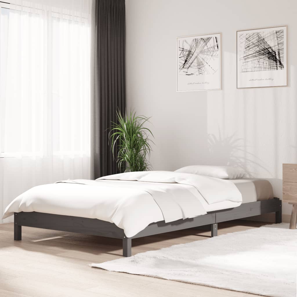 vidaXL Lit empilable sans matelas gris 100x200 cm bois massif de pin