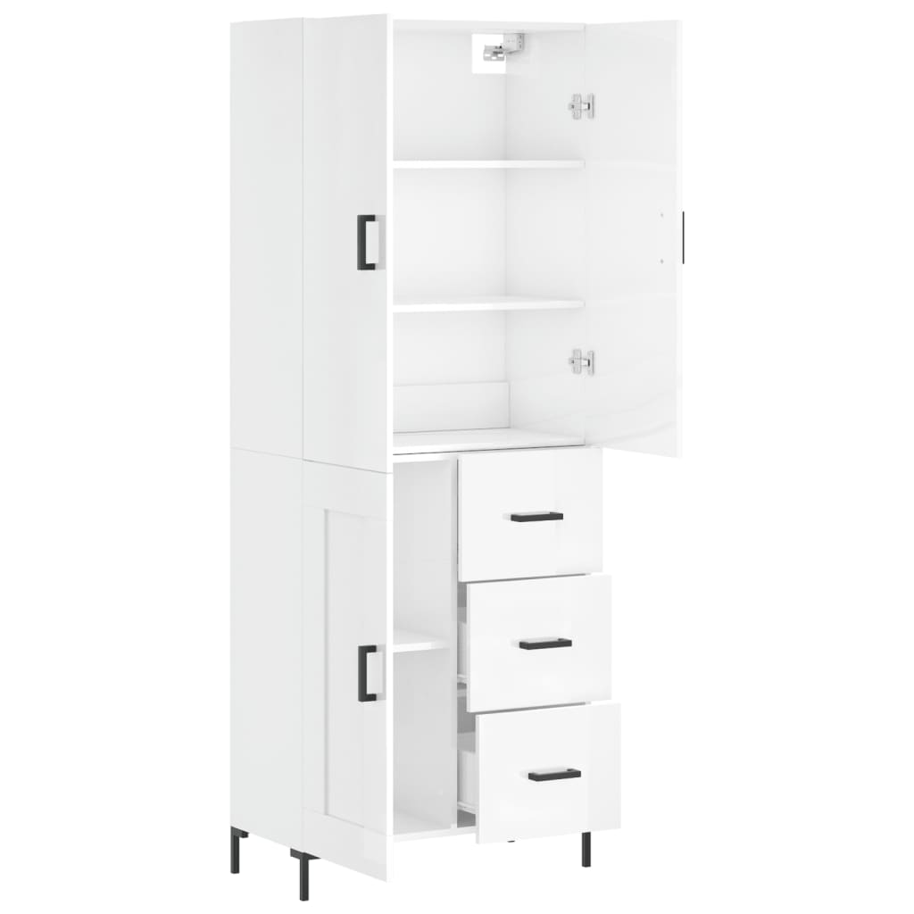 vidaXL Buffet haut Blanc brillant 69,5x34x180 cm Bois d'ingénierie