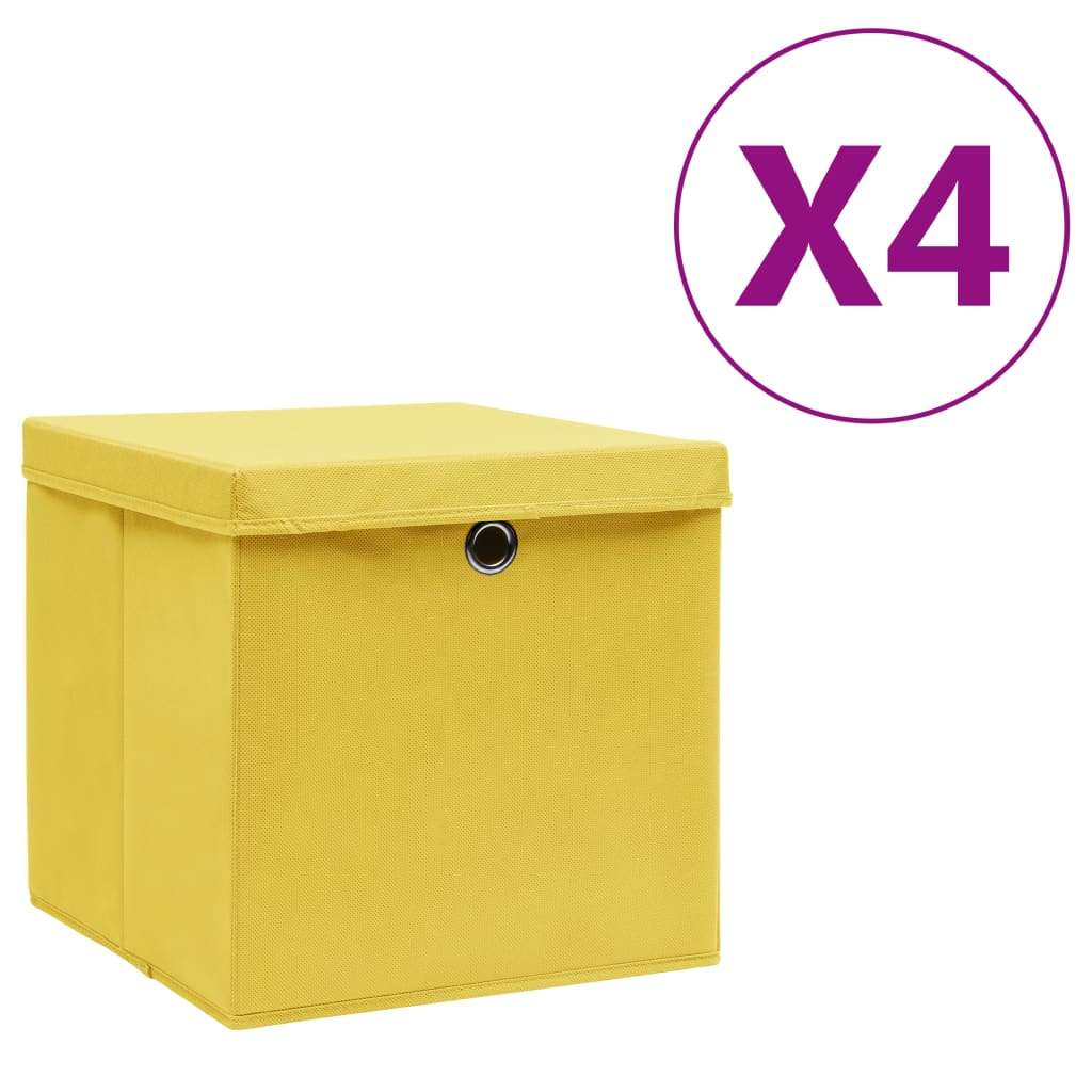 vidaXL Boîtes de rangement avec couvercles 4 pcs 28x28x28 cm Jaune