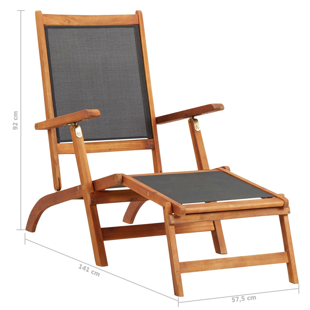 vidaXL Chaise longue d'extérieur Bois d'acacia massif et textilene