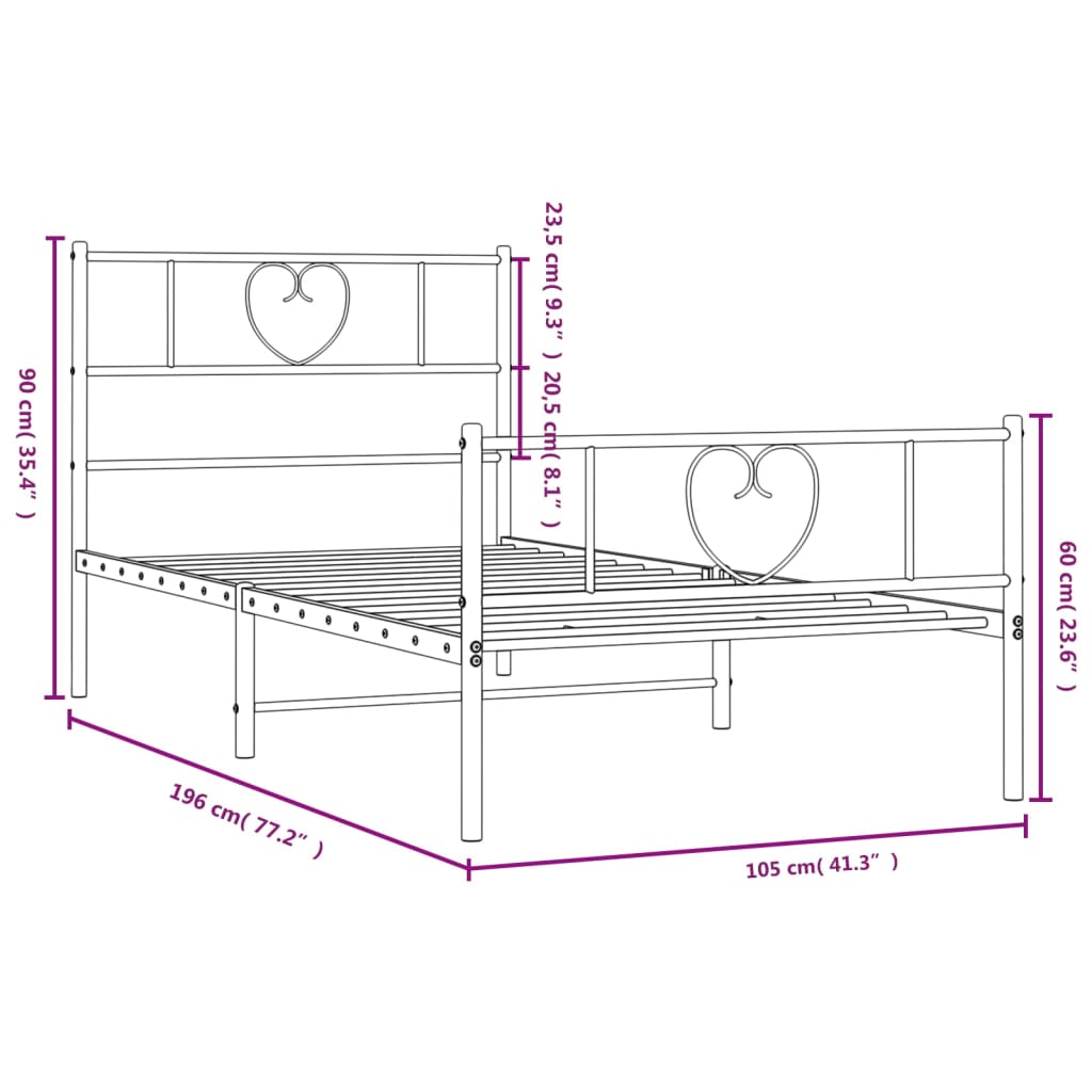 vidaXL Cadre de lit métal sans matelas avec pied de lit noir 100x190cm