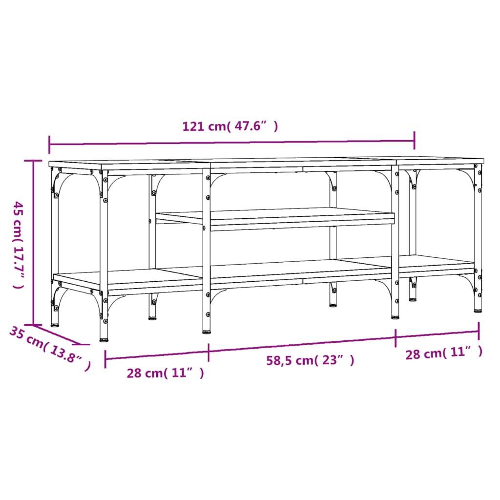 vidaXL Meuble TV chêne marron 121x35x45 cm bois d'ingénierie et fer