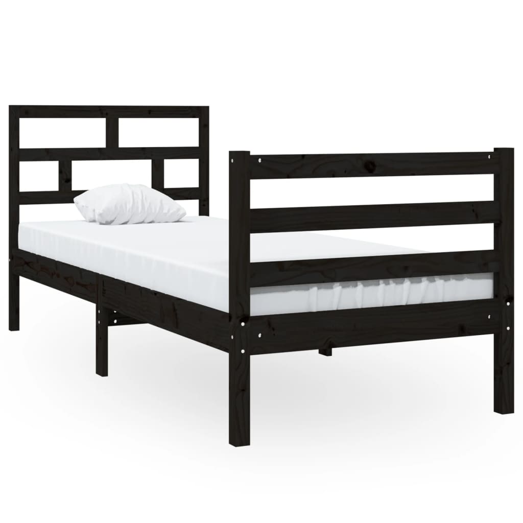 vidaXL Cadre de lit Noir 75x190 cm Petit simple Bois massif