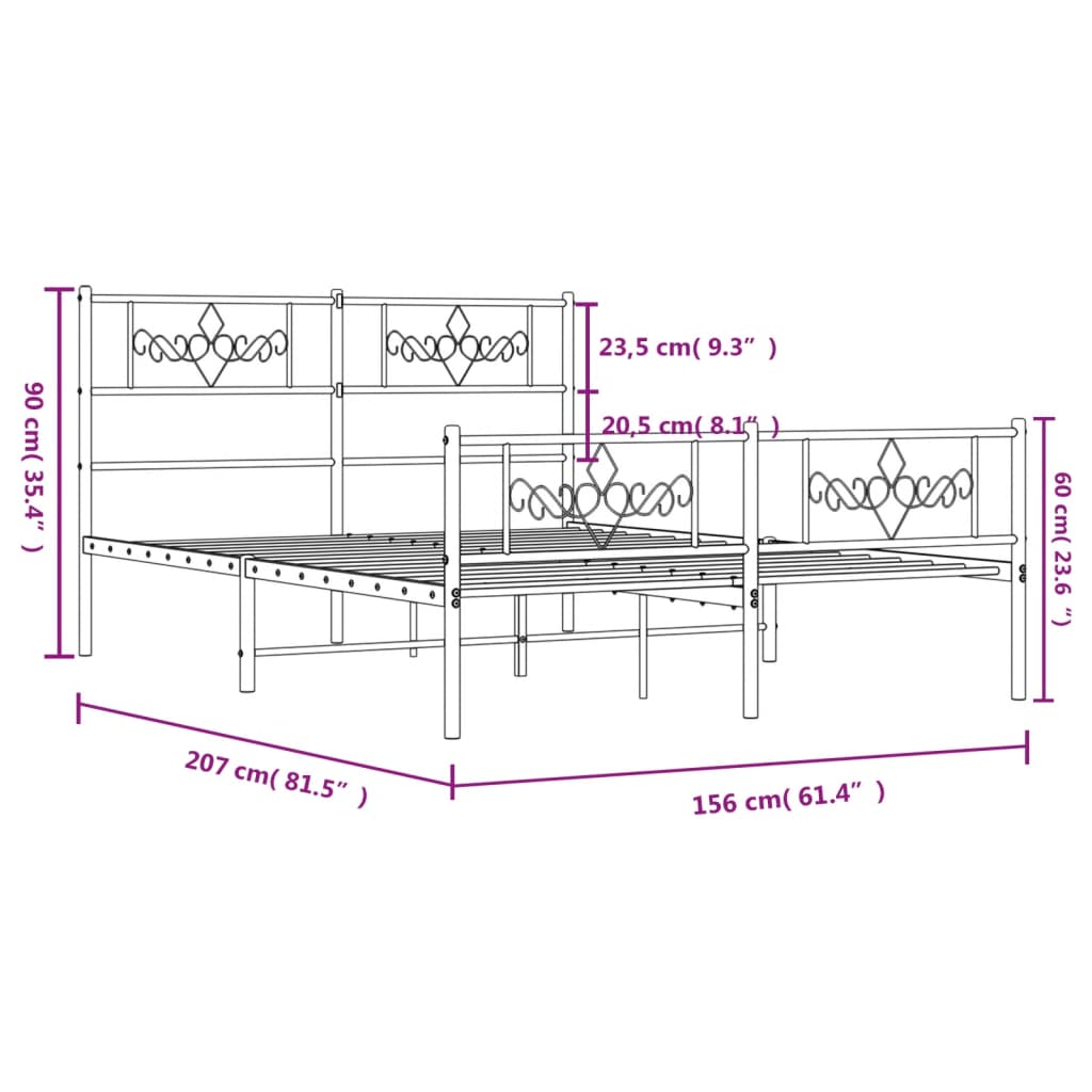 vidaXL Cadre de lit métal sans matelas et pied de lit blanc 150x200 cm