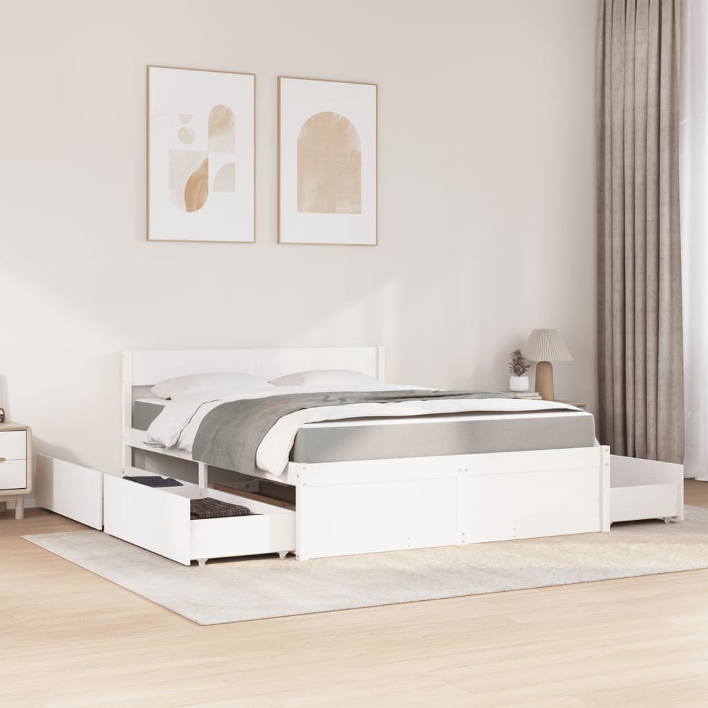 vidaXL Lit avec tiroirs et matelas blanc 160x200 cm bois massif de pin