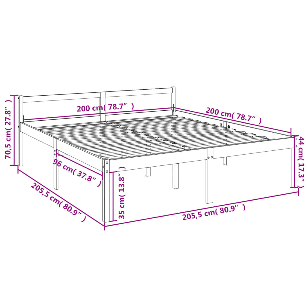 vidaXL Lit pour personne âgée gris 200x200 cm bois massif de pin